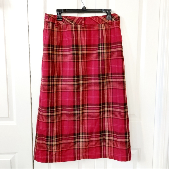 Red‎ Plaid Wool Wrap Maxi Skirt size 8 Petite Eddie Bauer Wool #5289 Christmas - Picture 2 of 8